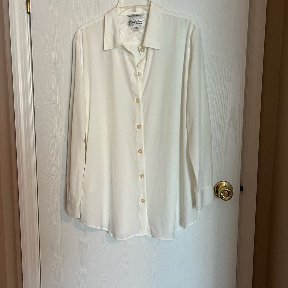 Coolibar White UPF 50+ Button Down Roll Tab Sleeve Tunic Shirt Large - Picture 2 of 8